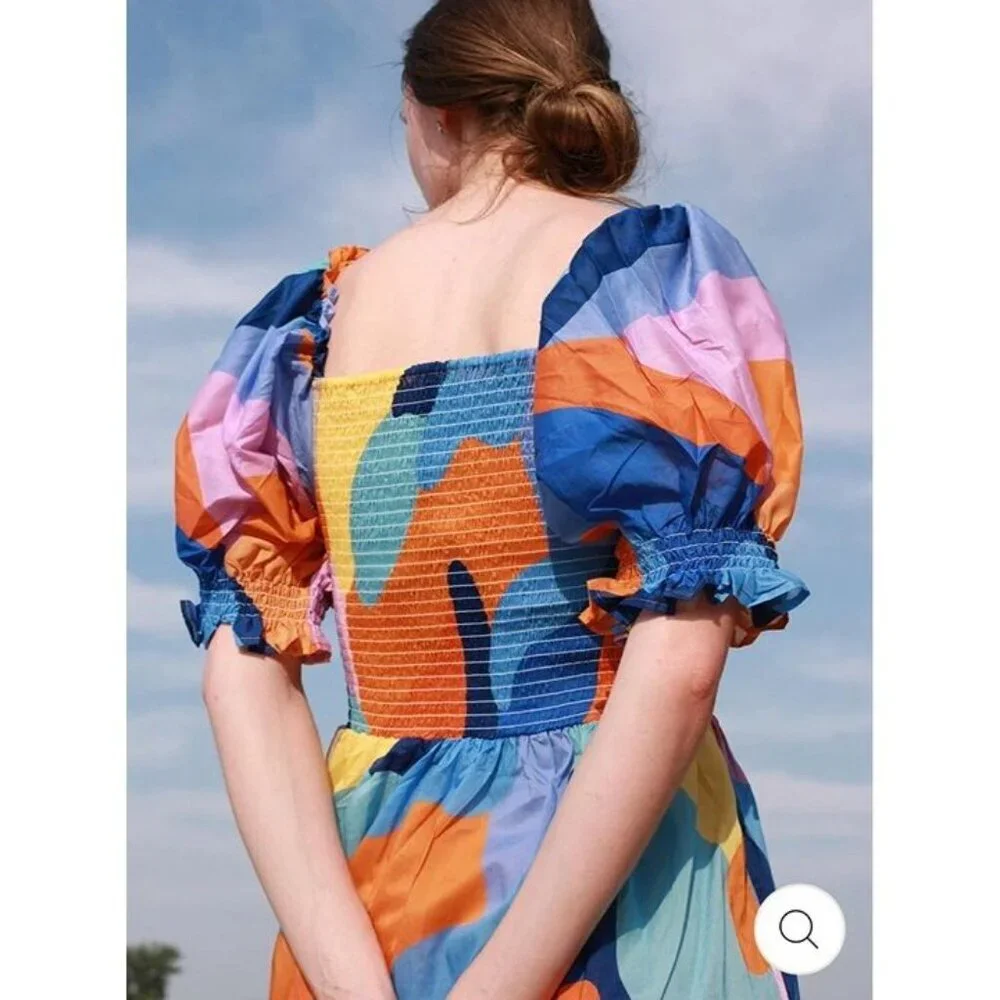 ❌SOLD❌NWT JESSIE ZHAO Tropical Love Smocked Midi Dress, Small - Picture 3 of 12